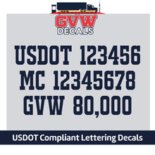 Load image into Gallery viewer, usdot mc gvw lettering decal sticker
